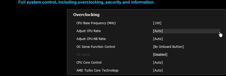 Full system control, including overclocking, security and information